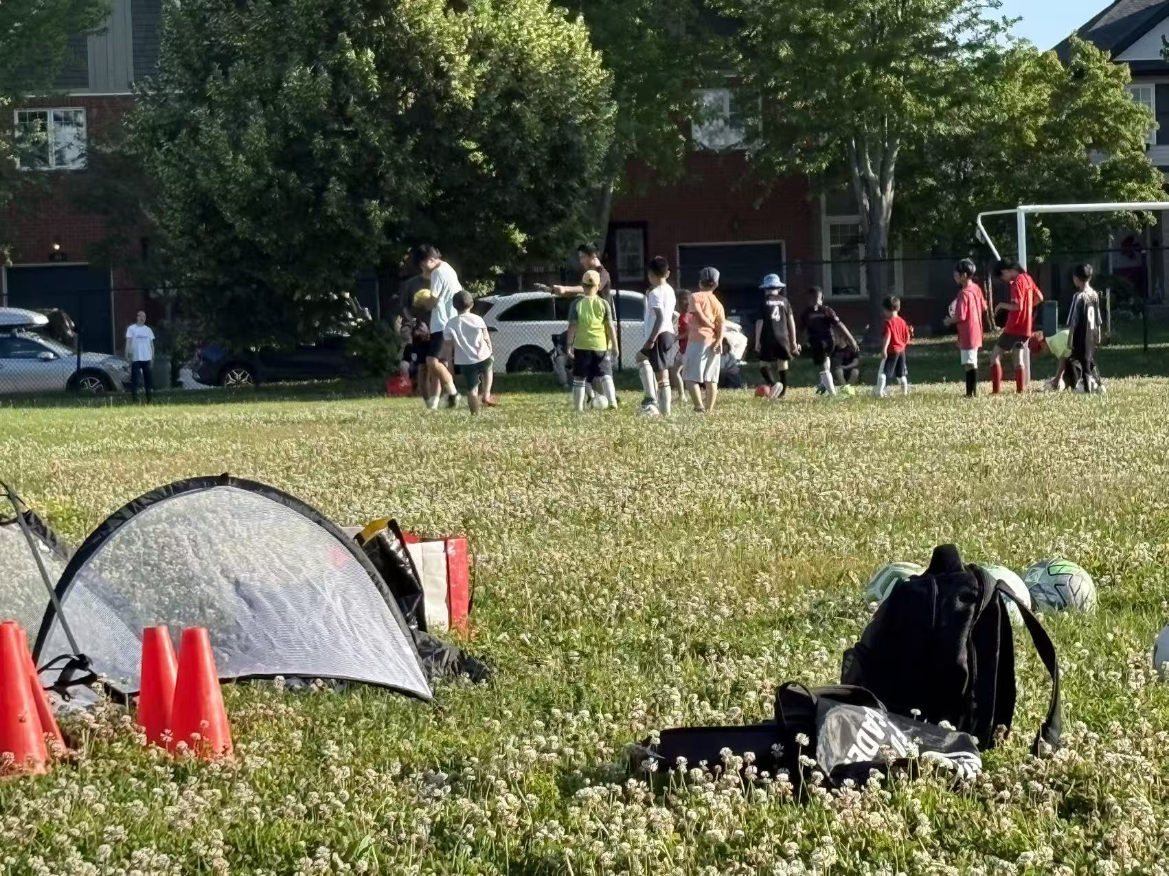 Children participating in the 2026 summer soccer training program